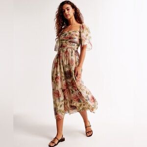 The A&F Emerson Angel Sleeve Midi Dresa